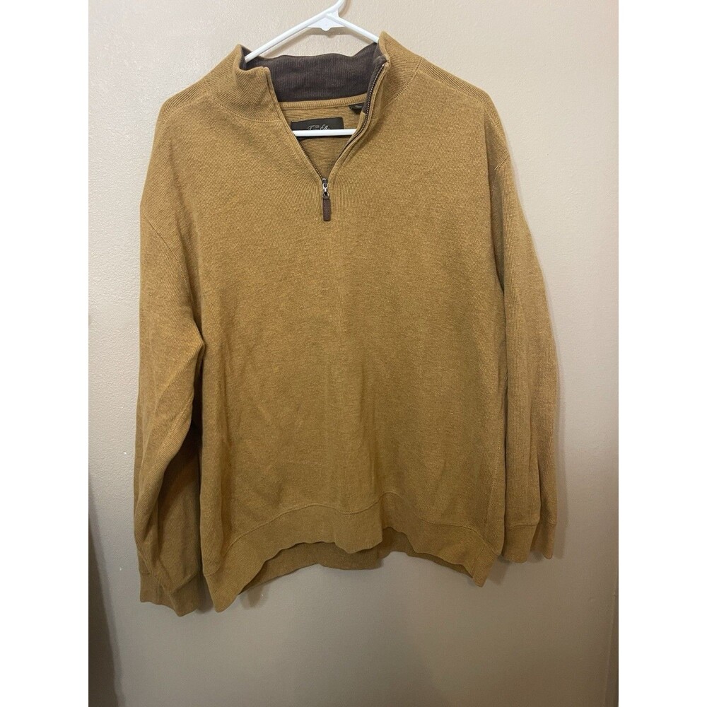 Tasso Elba Men's 100% Cotton Quarter Zip Mock Neck Pullover Knit Sweater XL